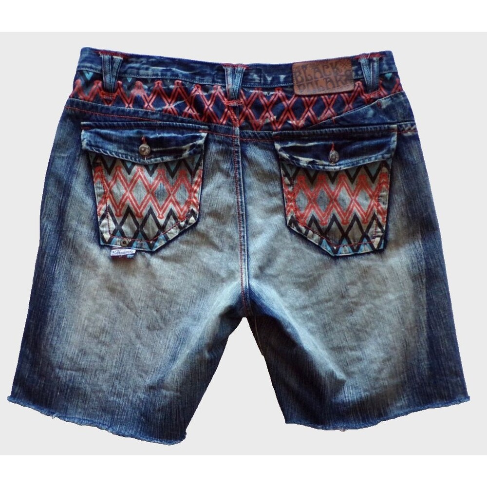 Akademiks Blue Polar Explorer Embellished Denim Cut-off Jeans Shorts Size 38